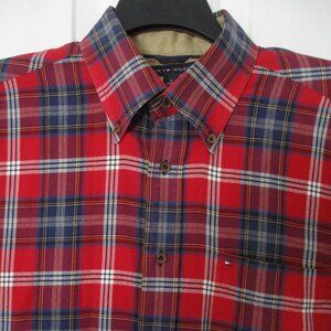 Tommy Hilfiger Mens L/S Red Winter-weight Cotton Button Down Casual Shirt - M